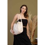 Mute Bag Milky 00S Shopper Bag Fermuarlı, Astarlı , Kumaş, Kol ve Omuz Çantası / Okul & Günlük(32x36) - 130-Krem Rengi
