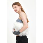 MUTE BAG Zincir Detaylı Angel Baget Çanta/Zincirli Suni Kürk Peluş Kadın Çantası (BOY:19 EN:27) Beyaz