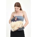 MUTE BAG Zincir Detaylı Angel Baget Çanta/Zincirli Suni Kürk Peluş Kadın Çantası (BOY:19 EN:27) Krem