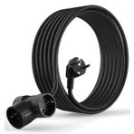 MutecPower 5 metre Schuko uzatma kablosu, 3 yönlü soketli - 90° açılı EU Schuko emniyet fişi ve emniyet kontağı kaplinleri - 250V 50Hz 16A IP20-5m siyah