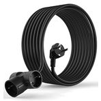 MutecPower 7.5 metre Schuko uzatma kablosu, 3 yönlü soketli - 90° açılı EU Schuko emniyet fişi ve emniyet kontağı kaplinleri - 250V 50Hz 16A IP20-7,5 m siyah