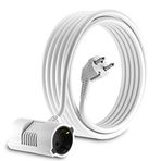 MutecPower 7,5 metre AC Schuko uzatma kablosu, 2x soketli 90° açılı Schuko fiş AB fişi - 2 CEE 7 sokete kadar CEE 7/7 fiş - 250V 50Hz 16A - 7,5m