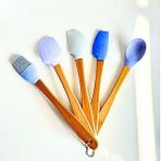 Mutfak Bambu Silikon Isıya Dayanıklı Kaşık Kepçe Takımı 5 Li Set Spatula & Fırça