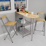 Mutfak Bar Masa Sandalye Takımı Katlanır Bar Sandalye 2 Kişilik Mutfak Masası Çam 1339