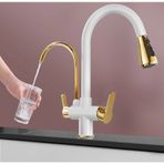 Mutfak Evye Bataryası Dual Flow Su Arıtma Çıkışlı Beyaz/gold