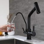 Mutfak Evye Bataryası Dual Flow Su Arıtma Çıkışlı Spiralli Siyah