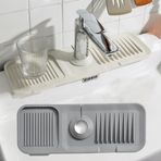 Mutfak Evyesi Sıçrama Koruması, Lavabo için Silikon Boşaltma Matı, Musluk Süzgeç Pedi, Mutfak Lavabo Paspası için Lavabo Koruyucuları, Mutfak Lavabo Aksesuarları için Sünger Tutucu (Gri)