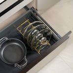 Mutfak Gold Çekmece Içi Tava Tencere Düzenleyici Organizer – Yer Tasarruflu Sıralayıcı - Gold - Beyaz - 1 Adet