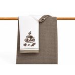 Mutfak Havlusu, 40x60 cm, 2'li Set, Kahve Fincanı Nakışlı, Beyaz-Bej