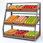 Mutfak için 3 Katmanlı Meyve Saklama Sepeti Standı - 8 Çıkarılabilir Rattan Sepetli Metal Raf Ünitesi Ekmek, Sebze ve Meyveler için İdeal (Renk: B Boyut: 127x65x125cm)