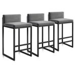 Mutfak için 3'lü Kadife Bar Taburesi Seti Arkalıklı ve Siyah Metal Çerçeveli Modern Tezgah Sandalyeleri 300 lb Yükseklik 65 cm Destekler - Şık Gri Oturma Çözümü
