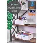Mutfak Köşesi 3'lü Tidybox Büyük Boy 9.5 Lt Basic Banyo Organizeri Sepet, Dekoratif Buzdolabı Düzenleyici - Beyaz