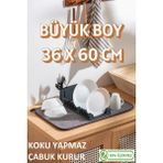 Mutfak Köşesi Smartmat Büyük Katlanabilir Microfiber Matlı 3 Parça Tezgah Üstü Bulaşık Seti, Bulaşıklık 36X60CM - Gri