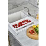 Mutfak Köşesi Sürgülü Ayarlanabilir Pratik Lavabo Süzgeci, Uzun Kısa Ayarlı Evye, Meyve Sebze Salata Yıkama Beyaz