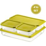 Mutfak Köşesi Tazekap 4'lü Dondurucu Saklama Kabı Seti - Buzdolabı, Erzak Düzenleyici (2600ML, 1200ML, 2X500ML) - 2,6 lt - Yeşil