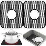 Mutfak Lavabosu için Lavabo Koruyucuları - YUBIRD 34,5 cm x 29,5 cm Lavabo Paspası, 2 ADET Silikon Mutfak Lavabosu Paspası Paslanmaz Çelik Lavabo Altı için (Siyah, Ceter Tahliyesi)