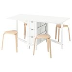 Mutfak masası takımı, beyaz-huş, 4 tabureli, katlanabilir