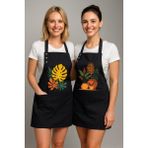 Mutfak Önlüğü Seti 2'li Leke Tutmaz Su Itici Kumaş Solmaz Baskı Ayarlanabilir Çıtçıtlı Boyun Askısı Monstera Ev Saksı Bitkileri Önlük - 60 x 75 cm - Siyah