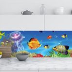 Mutfak Tezgah Arası Folyo Fayans Kaplama Folyosu Denizaltı Balıklar 60 x 500