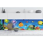 Mutfak Tezgah Arası Folyo Fayans Kaplama Folyosu Denizaltı Balıklar 60x500 cm