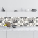 Mutfak Tezgah Arası Folyo Fayans Kaplama Folyosu Renkli Altıgen Mermer 60x300 cm