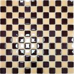 Mutfak Tezgah Arası, Havuz, Banyo, Sauna, Spa, Iç ve Dış Dekorasyonda Tüm Yüzeyler Için, 25X25 Kahverengi-Krem Damalı, 31.5X31.5CM. Fileli Cam Mozaik. (10 File Karo = 1 M2 Fiyatıdır ) - 31,5 x 31,5 cm
