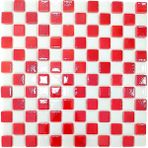 Mutfak Tezgah Arası, Havuz, Banyo, Sauna, Spa, Iç ve Dış Dekorasyonda Tüm Yüzeyler Için, 25X25mm. Milli Takımlar - Damalı, 31.5X31.5CM. Fileli Cam Mozaik. (10 File Karo = 1 M2 Fiyatıdır ) - Beyaz - Kırmızı