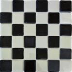 Mutfak Tezgah Arası, Havuz, Banyo, Sauna, Spa, Iç ve Dış Dekorasyonda Tüm Yüzeyler Için, 5X5CM. Beyaz-Siyah Damalı, 31.5X31.5CM. Fileli Cam Mozaik. (10 File Karo = 1 M2 Fiyatıdır ) - Mozaik ölçüleri: 5x5cm. - File Karo ölçüsü: 31,5x31,5cm.