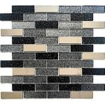 Mutfak Tezgah Arası ve Iç Dekorasyon Için 23X73X4MM. Simli Siyah Gümüş Krom Mix. 30X30CM. Fileli Kristal Cam Mozaik. (11 File Karo = 1 M2 Fiyatıdır ) - Cam ölçüleri: 23x73x4mm. File Karo ölçüsü: 30x30cm.