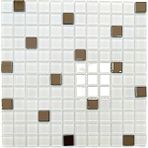 Mutfak Tezgah Arası ve Iç Mekan Kaplama ve Dekorasyon Uygulamalarında Tüm Yüzeyler Için, 23X23MM. Beyaz-Gümüş Krom Mix. 30X30CM. Fileli Kristal Mozaik. - Beyaz - Gümüş