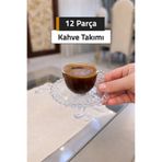 Mutfiko 12 Parça Lüks Cam Kahve Fincan Takımı (Boncuk Detaylı)