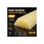 Mutkin Mum Silikon Kalın 11x300 mm 1 Kg Sarımsı Yarı Saydam Sıcak Silikon Çubuk 30 cm 11 mm Hobi Tamir Dolgu Yapıştırma Silikonu