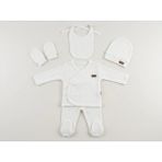 Mutlu Bebe Bulvar %100 Pamuk Yenidoğan Bebek Hastane Çıkışı 5’li Set – Kollu Zıbın, Alt, Şapka, Eldiven, Önlük 0-3 Ay - 0 - 3 Ay - Beyaz