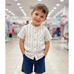 Mutlu Bebe Bulvar Erkek Çocuk %100 Pamuklu Çizgili Kısa Kollu Gömlek ve Kot Şort Takım Bayramlık Yazlık 2’li Set Rahat Şık Kombin - 3 - 4 Yaş - Beyaz