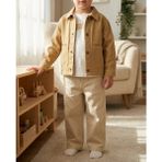 Mutlu Bebe erkek Çocuk Bej/hardal Gabardin Ceketli Bayramlık 3’lü Takım - Pantolon ve Baskılı Tişört Set - 5 Yaş