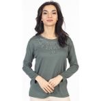 Mutlu City Yeni Model Taş Işlemeli Yuvarlak Yaka Likralı Anne Penye Bluz 6420 - Mint Yeşili - XL
