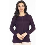 Mutlu City Yeni Sezon 2024 Sade Desen Yuvarlak Yaka Likralı Anne Penye Bluz 6484 - Mürdüm - 2XL