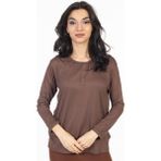 Mutlu City Yeni Sezon 2024 Sade Desen Yuvarlak Yaka Regular Kalıp Anne Penye Bluz 6380 - XL - Kahverengi
