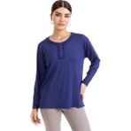 Mutlu City Yeni Sezon Kadın Orta Yaş ve Üzeri Uzun Kollu Yaka Desenli Likralı Anne Penye Bluz 6390 - 2XL - Indigo