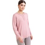 Mutlu City Yeni Sezon Kadın Orta Yaş ve Üzeri Uzun Kollu Yaka Desenli Likralı Anne Penye Bluz 6390 - Pudra - 2XL