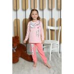 Mutlu City Yeni Sezon Kız Çocuk Garson Uzun Kollu Pamuk Cat Desen Penye Pijama Takımı 6053 - 3 - 4 Yaş - Pudra