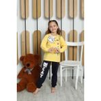 Mutlu City Yeni Sezon Kız Çocuk Garson Uzun Kollu Pamuk Cat Desen Penye Pijama Takımı 6053 - 3 - 4 Yaş - Sarı