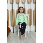 Mutlu City Yeni Sezon Kız Çocuk Garson Uzun Kollu Pamuk Cat Desen Penye Pijama Takımı 6053 - 6 - 7 Yaş - Yeşil