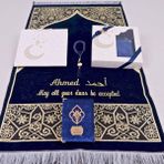 Mutlu İşler Kişiselleştirilmiş Isme Özel Seccade, Kuran, Tesbih, Hediye Seti, Ramazan Hediyelik - Lacivert