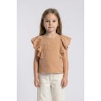 Mutlu Kids Fırfırlı Sıfır Kol Dantel Detaylı Kız Çocuk Tişört - Vizon - 6 Yaş