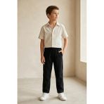 Mutlu Kids Keten Beli Lastikli Rahat Kalıp Erkek Çocuk Pantolon - Siyah - 9 Yaş