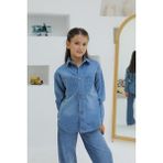 Mutlu Kids Taşlı Kot Gömlek - Orta Mavi - 16 Yaş