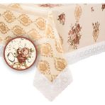 Mutlu Land Çiçekli Damask Pvc Masa Örtüsü Kenar Dantel Krem - Kahverengi - 152 x 152 cm