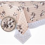 Mutlu Land Ekose Menekşe Pvc Masa Örtüsü Kenar Dantel Krem - Kahverengi - 152 x 152 cm