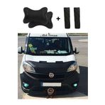 mutlu oto aksesuar Fiat Doblo 4 2016 Uyumlu Suni Deri Lüx Kaput Koruyucu Maske Siyah Nakış Kapitone Yastık-Kemer Setli